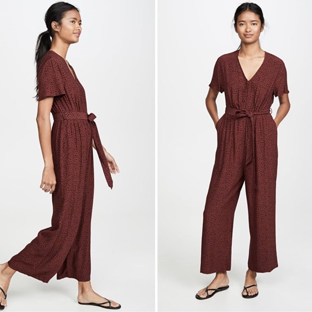 Rails Jet Jumpsuit Women’s M Rust Red Wide Leg Printed V-Neck Fall Boho Chic